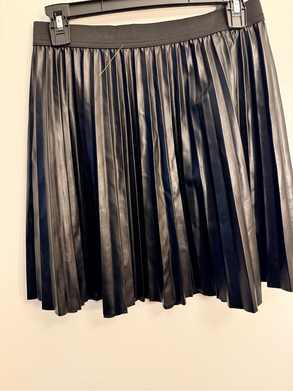 Shinestar Black Pleated Faux Leather Skater Skirt